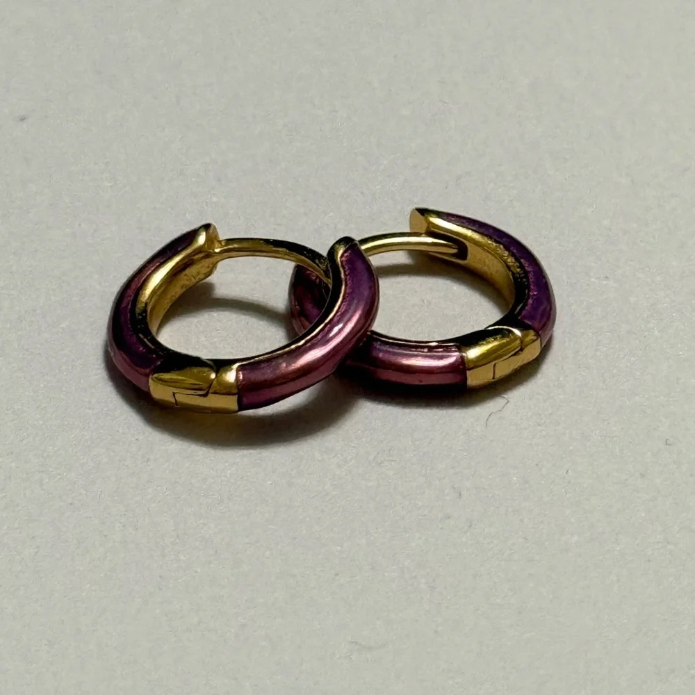 STERLING SILVER 925 small Gold & Purple Hoop Earrings